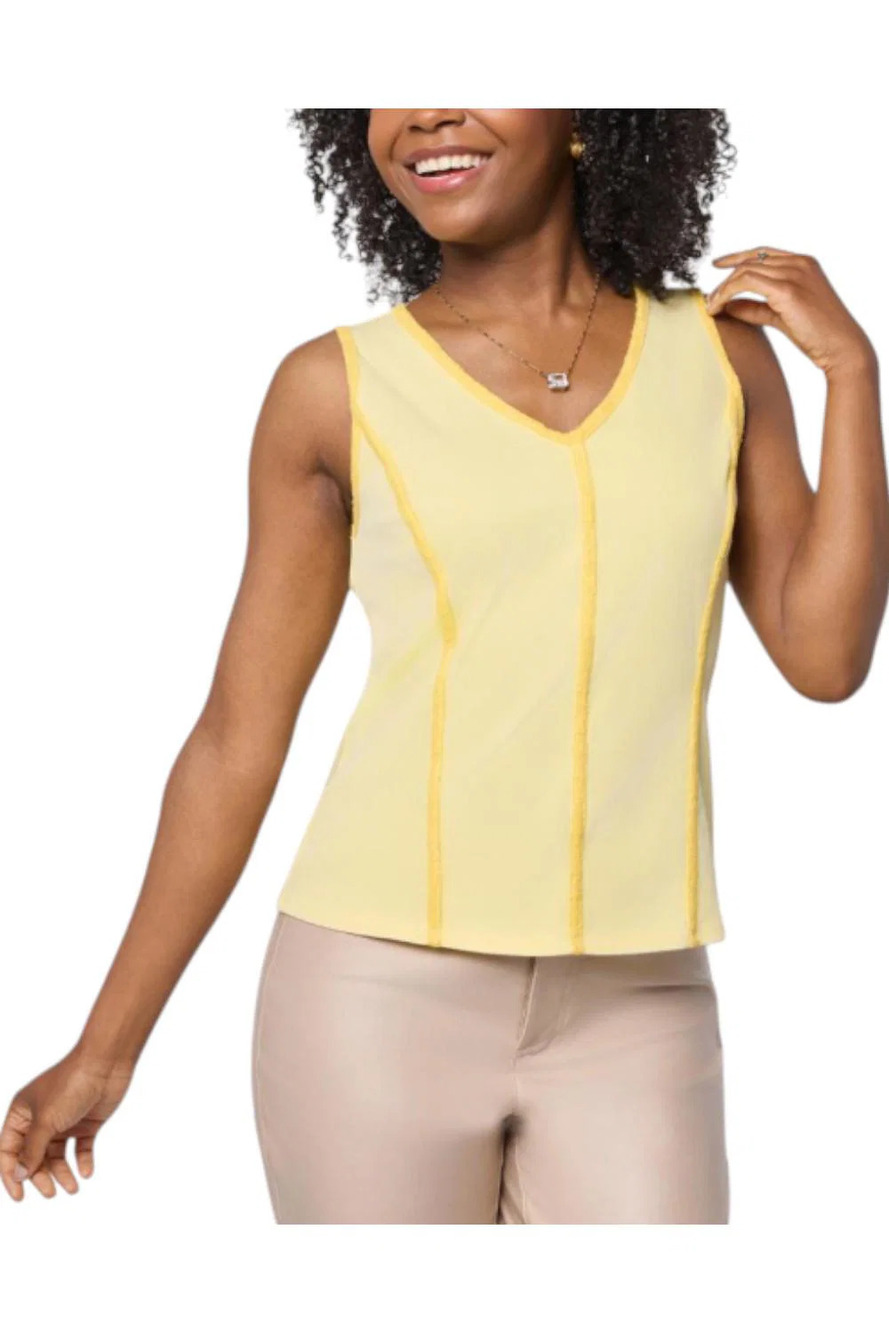 C Wonder Women's Lace and Denim Mix Layering Tank Pale Yellow - Regular